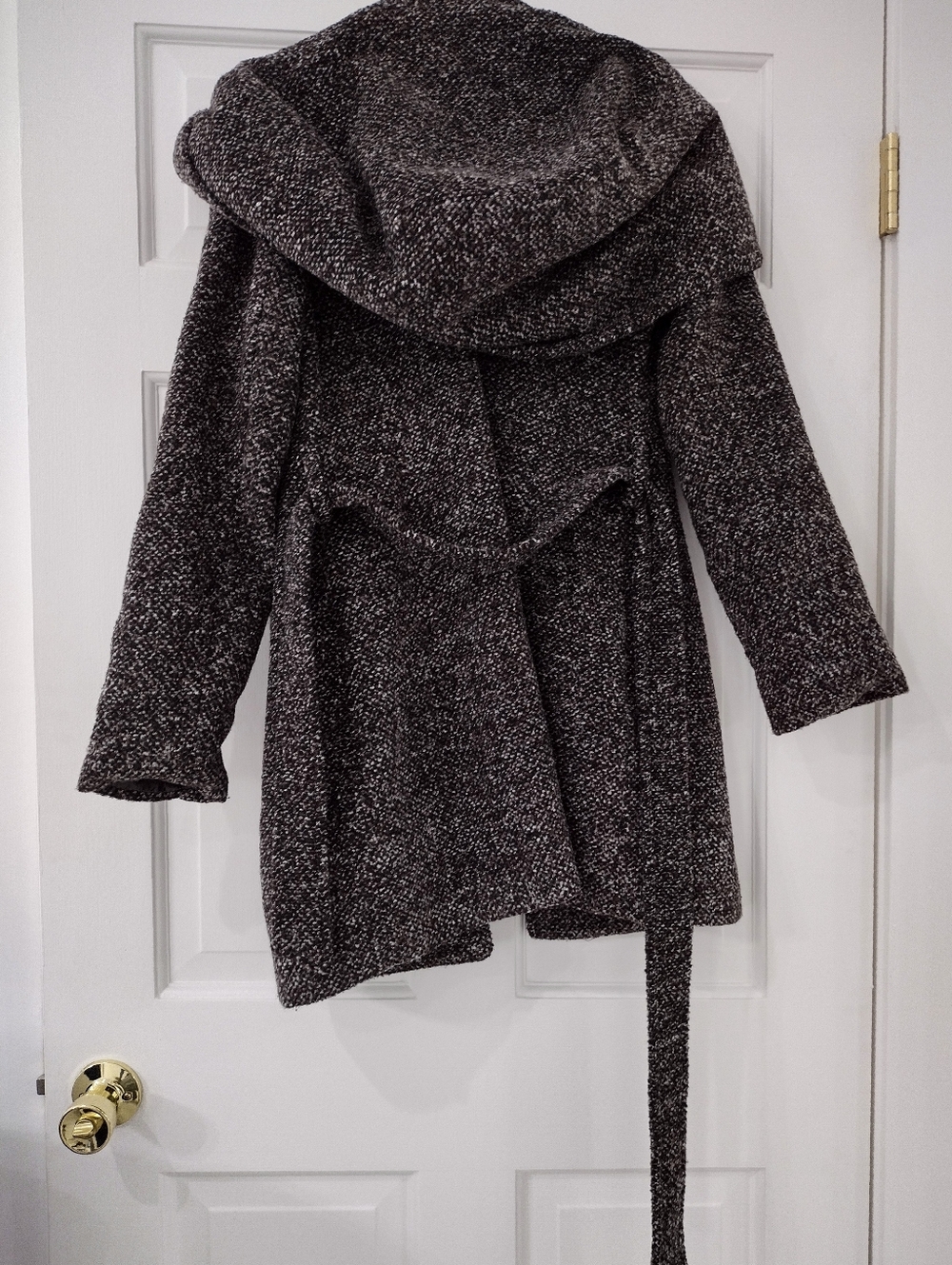 Women's Hooded Double-Breasted Wool-Blend Coat -  Brown/Multi Color - Picture 9 of 16